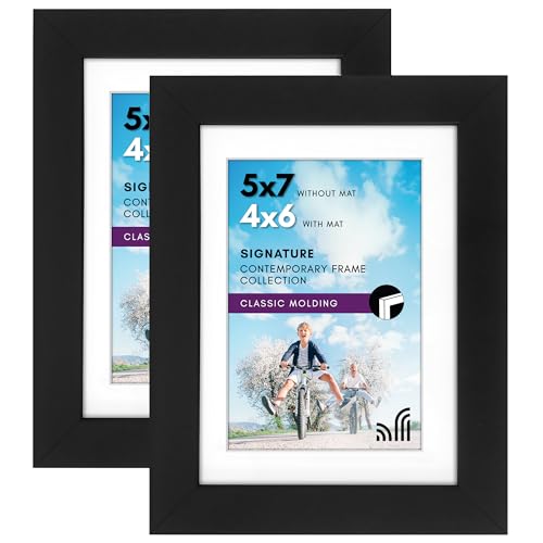 Americanflat 5x7 Picture Frame with Shatter-Resistant Glass - Set of 2 - Use as 4x6 Frame with Mat or Display 5x7 Photo Wi...