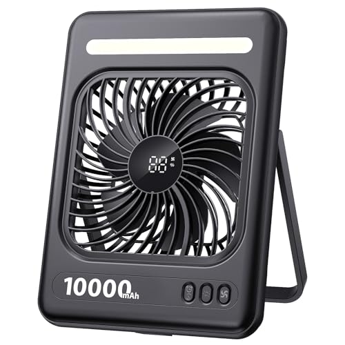 10000mAh Portable Travel Fan, 5 Speeds Strong Wind Cruise Fan with LED Lantern, 24H Runtime Cordless Personal USB Fan, 2/...