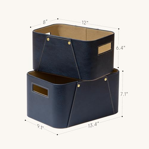 La Jolie Maison Storage Baskets for Organizing, 2 Pack, Luxury Vegan Leather Storage Cube Boxes for Closet Shelf Cabinet B...