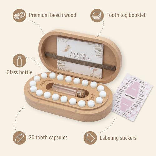 SEMONAMU Tooth Fairy Tooth Holder, Baby Keepsake Box, tooth fairy gifts, baby teeth keepsake box, baby tooth box, tooth ho...