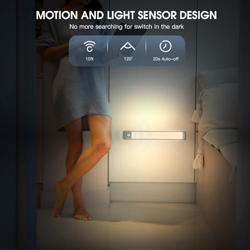 MCGOR 10inch Under Cabinet Lighting, 2 Pack Rechargeable Motion Sensor Light Indoor, 5 Levels Dimmable Magnetic Closet Lig...