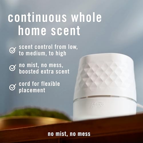 Febreze Plug Scent Booster Starter Kit – Air Freshener, Oil Diffuser, Continuous Scent Device, Includes 2 Gain Refills