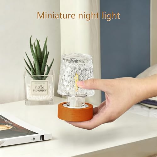 GZWANHANGMY Mini Soft Warm LED Night Light, Battery Operated Portable Glass Lamp with Timer, Art Deco Style, Crystal Colo...