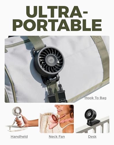 Diveblues Portable Turbo Fan, 100 Speed Handheld Fan with Strong Airflow, Foldable 4 in 1 Personal Fan for Neck, Desk & Tr...