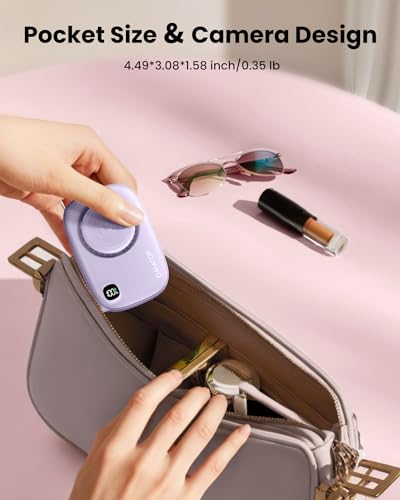 Gaiatop Mini Neck Fan, Rechargeable Handheld Desk Use, LED Power Display 3 Speed 360°Rotate Mirror for Lash Makeup, Cute C...