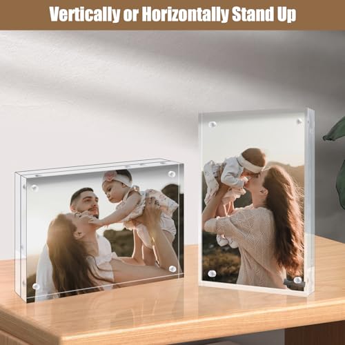 Egofine 4x6 Acrylic Frames 6 Pack, 20mm Thicker Frameless Clear Picture Frames, Double Sided Magnetic Picture Frames, Free...