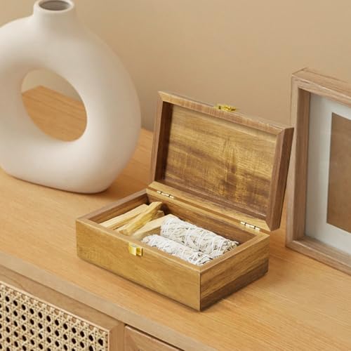 BWODYAY Acacia Wood Decorative Box with Lid, Small Jewelry Box, Memories Box, Keepsake Boxes with Lids, Wooden Gift Box