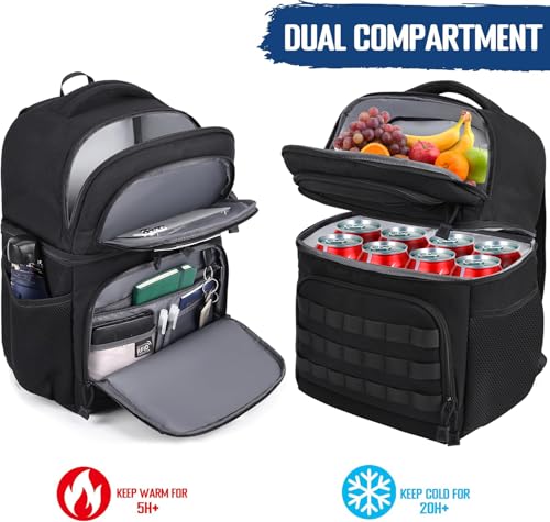 MOZETO Lunch Backpack for Men, Tactical Inspired Double Deck Cooler Backpack Insulated Leakproof RFID Lunchbox for Work