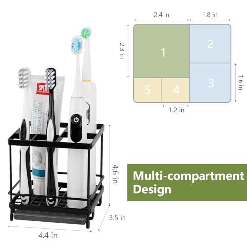 Carbon Steel Toothbrush Holders for Bathrooms, 5 Slots Kids Electric Tooth Brush and Toothpaste Organizer for Countertop, ...