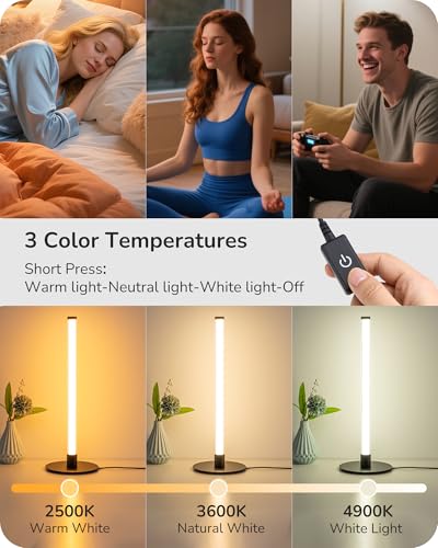 EDISHINE LED Table Lamp, Modern Slim Bedside Lamp with 360° Illumination, Stepless Dimming & 3 Color Temperature, Nightsta...