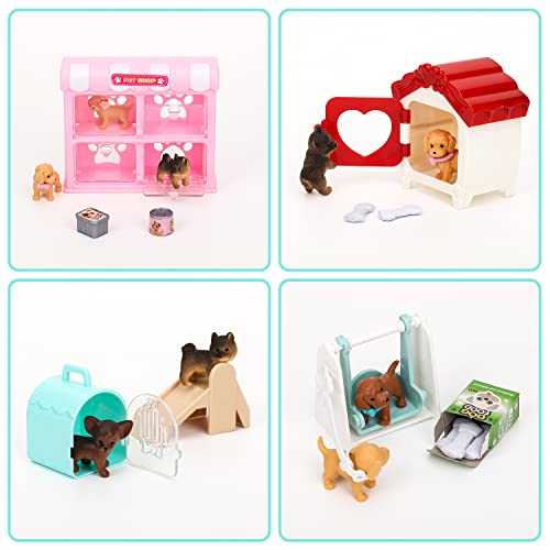 TQQFUN 32 PCS Dog Figures Play Set, Pet Care Center Pretend Play Set with Realistic Puppy Toys, Educational Gifts for Girl...