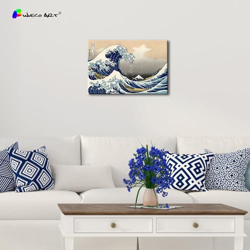 Wieco Art Canvas Prints Wall Art Ocean Beach Picture Paintings for Home Office Decorations Wall Decor Great Wave of Kanaga...