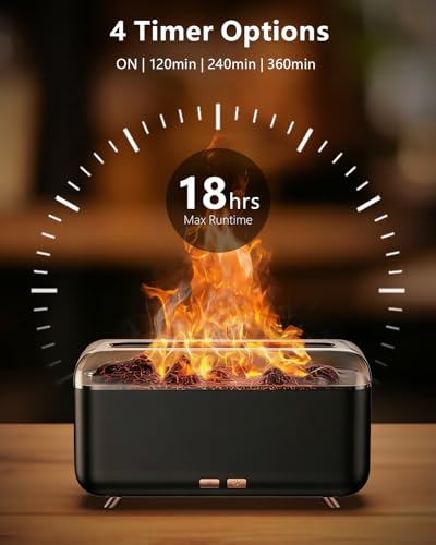 Essential Oil Diffuser, Fireplace Flame Aromatherapy Diffuser 500ml Aroma Humidifier for Home with 8 Colors Night Light, T...