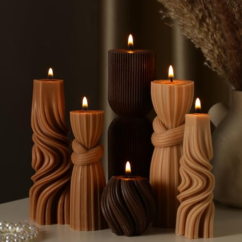 Threlaco 6 Pcs Pillar Candles Decorative Modern Aesthetic Ribbed Candle Set Cute Soy Wax Scented Ribbed Decor Valentine's ...