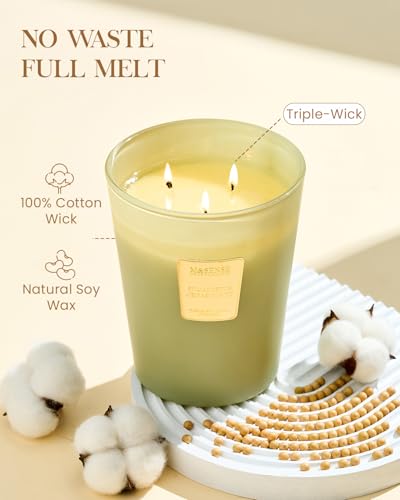 M&SENSE Eucalyptus Cedarwood Soy Large Candles, 3-Wick 35oz 150H Slow Burning, Aromatherapy Candle for Office Relaxation W...