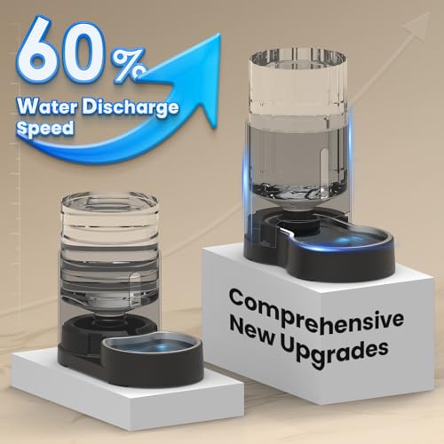CZPET Automatic 4L/135Oz/1Gal Cat Water Dispenser with Stainless Steel Bowl, Gravity Waterer for Small Medium Dog Puppy Ki...