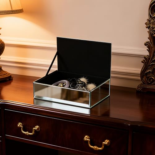 Poayewly Luxury Mirrored Jewelry Box with Crushed Diamond - Glass Jewelry Box Organizer Storage Ring Holder Case for Women