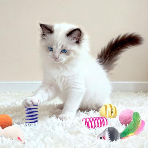 AGYM Cat Toys for Indoor Cats, 35 Packs Interactive Cat Toys Set with Colorful Springs, Mouse Cat Toy, Crinkle, Sisal, Pom...