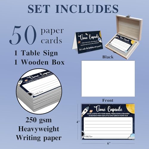 EMNAPH Time Capsule Box for 1st Birthday - Baby's First Birthday Keepsake Kit with 50 Pcs Space Party Games Cards, Child-S...