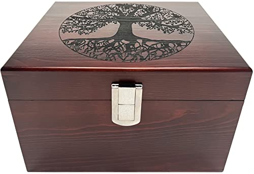 Blake & Lake Tree of Life Large Wooden Decorative Box - Wooden Keepsake Box with Hinged Lid and Metal Latch Wood Storage B...