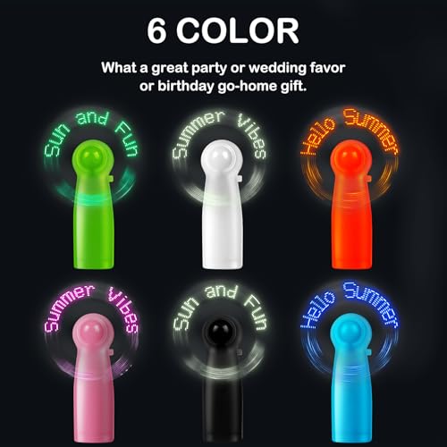 EUBUY 18PCS Portable Handheld Mini Battery Powerful Fan, 6 Colors LED Neon Glow Light-up Message Fan Summer Gift for Trave...