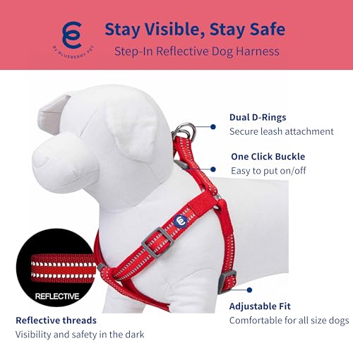 Blueberry Pet Essentials Step-in Reflective Back to Basics Dog Harness, Rouge Red, Chest Girth 16.5" - 21.5", Small, Adjus...