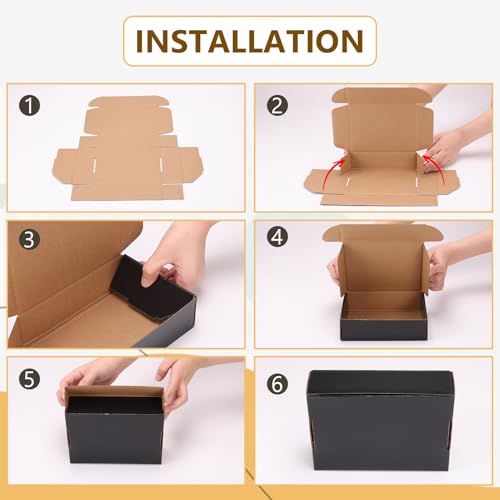EXYGLO 40 Pack 6x4x3 Shipping Boxes, Black Corrugated Cardboard Boxes for Packaging Small Business, Moving, Shipping, Mail...