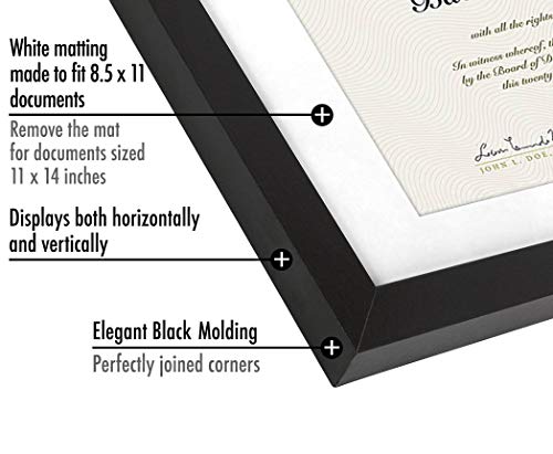 Americanflat 11x14 Diploma Frame with Shatter-Resistant Glass - Set of 2 - Use as 8.5x11 Frame with Mat or Display 11x14 D...