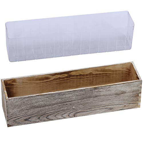 1 Pcs Wood Planter Rectangle Whitewashed Rectangular Decorative Wooden Box with Inner Plastic Box - 17.3" L x 3.9" W x 3....