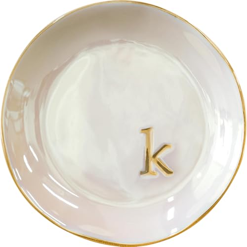 COLLECTIVE HOME - Iridescent Jewelry Tray, 4.75-Inch Personalized Lowercase Embossed Lettering, Lustrous Multicolored Fini...