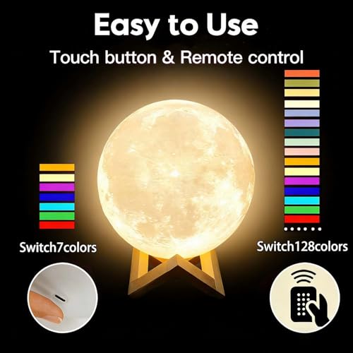 CPLA Moon Lamp Upgrade 128 Colors, Gifts for Kids Girls Boys Teens, Remote & Touch Control, Diameter 6 INCH