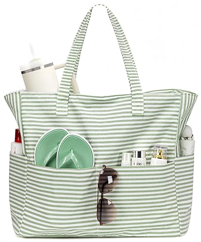 LEDAOU Large Beach Bag Women Waterproof Sandproof Zipper Beach Tote Pool Bag for Swim Gym Grocery Travel with Wet Pocket |...