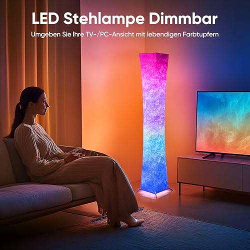 Morden LED Soft Light Floor Lamp, 52" Simple Design Slim RGB 16 Color Changing Tyvek Fabric Shade Dimmable Remote Control ...