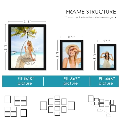PEALSN 10 Pack Collage Picture Frames, Gallery Wall Frame Set with Two 8x10, Four 5x7, and Four 4x6, Multiple Photo Frames...