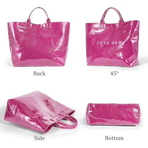 Lushandy PVC Tote Bag Women's Plastic Tote Purse Large Letters Print Hobo Handbag for Work, Beach, Gift