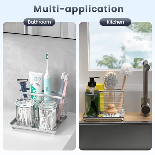 Luxspire Toothbrush Holders for Bathroom, Toothbrush Holder with Tray, Stainless Steel Holder for Toothbrush Toothpaste, T...