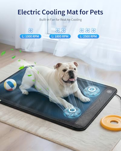 Homcolorful Electric Dog Cooling Mat, 30"x24" Pet Cooling Mat Indoor with Fan for Dogs and Cats, 3 Cooling Levels, Non-Sli...