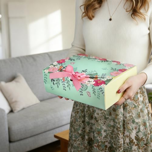 ZAVOOS 20 Pack Gift Boxes with Lids, 10.6 x 7.8 x 3.1 Inch Paper Floral Bridesmaid Proposal Box with Ribbon, Large Decorat...