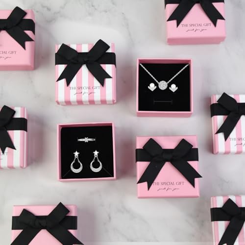 14pcs Small pink Cardboard Gift Jewelry Boxes for Necklace, Earring, Ring, Pendant, Bracelet, Anklet, Jewelry Holder，Bulk ...