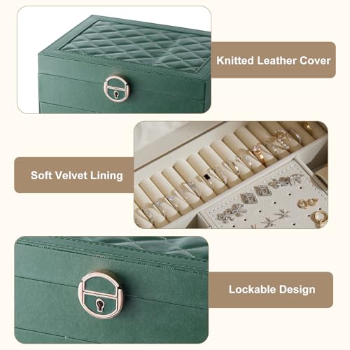 XRXYX 3 Layer Jewelry Box with Lock, Women Large Jewelry Holder Organizer with Drawer for Necklaces, Rings, Bracelets, Ear...