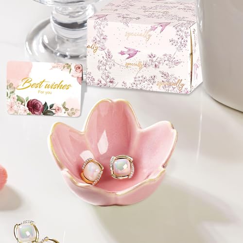 Jewelry Dish Birthday Christmas Gifts For Women Ceramic Ring Holder Jewelry Tray Vanity Organizer Pink Room Decor Aestheti...