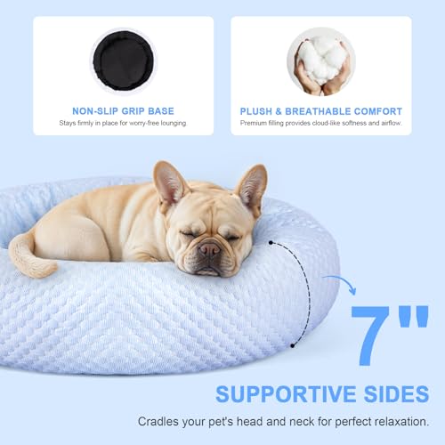 Donut Dog Bed for Small & Medium Dogs - Cooling Pet Bed with Non-Slip Bottom, Summer Comfort Dog Beds for Puppies, Washabl...