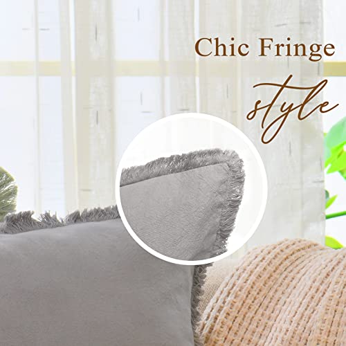 ZWJD Pillow Covers 24x24 Set of 2 Cream Throw Pillow Covers with Fringe Chic Cotton Decorative Pillows Square Cushion Cove...
