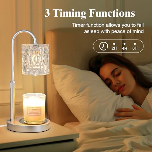 Dreamholder Electric Candle Warmer Lamp with Timer & Dimmer, Adjustable Height Wax Melt Warmer for Jar Candles, Wood Base ...