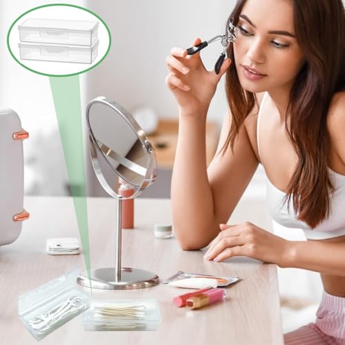 MatFirsmo Cotton Swab Holder for Travel, 2 Pcs Portable Small Dental Floss Holder Clear Plastic Cotton Pad Holder, Travel ...
