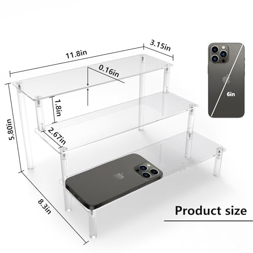 AZEAM Acrylic Riser,Clear Display Risers Stand Perfume Organizer Cologne Acrylic Shelves 3 Tiered Cupcake Shelf for Amiibo...