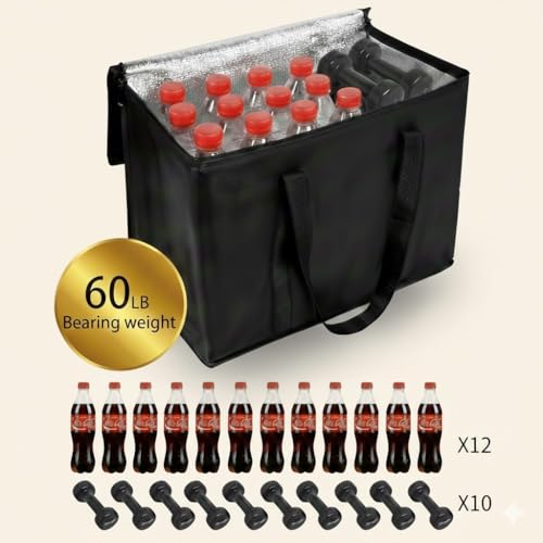 musbus 2-Pack, XL-Large Insulated Grocery Shopping Bags, Black, Reusable Bag,Thermal Zipper,Collapsible,Tote,Cooler,Food T...
