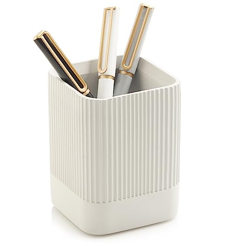 KIBAGA Aesthetic Pen Holder for Desk - Modern Concrete Pencil Holder - Cute and Functional Desk Organizer for Office Suppl...