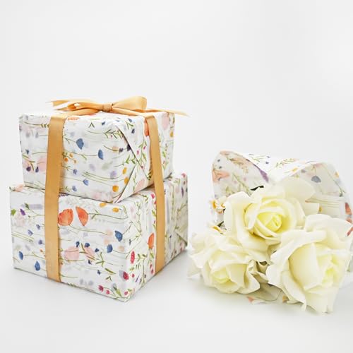 TINYFUTURE 100 Sheets Flower Gift Wrapping Tissue Paper Recyclable Greenery Botanical Packaging Bag for Wedding Birthday S...
