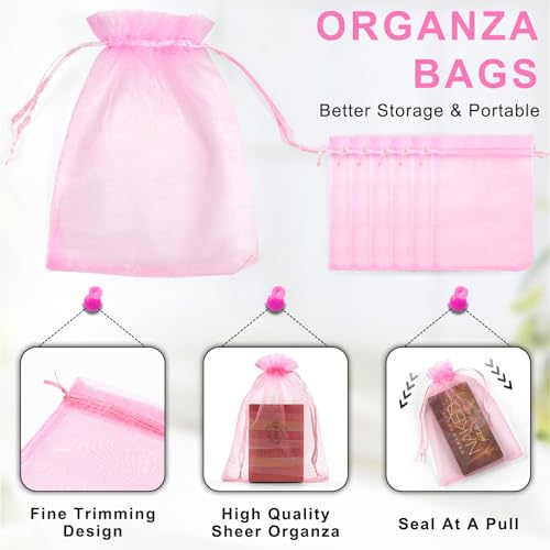 ANZNKU Pink Organza Bags 4 x 6 in 50PCS, Small Gift Bags for Goodie Candy Jewelry Soap Packaging, Cute Little Mesh Bag Dra...